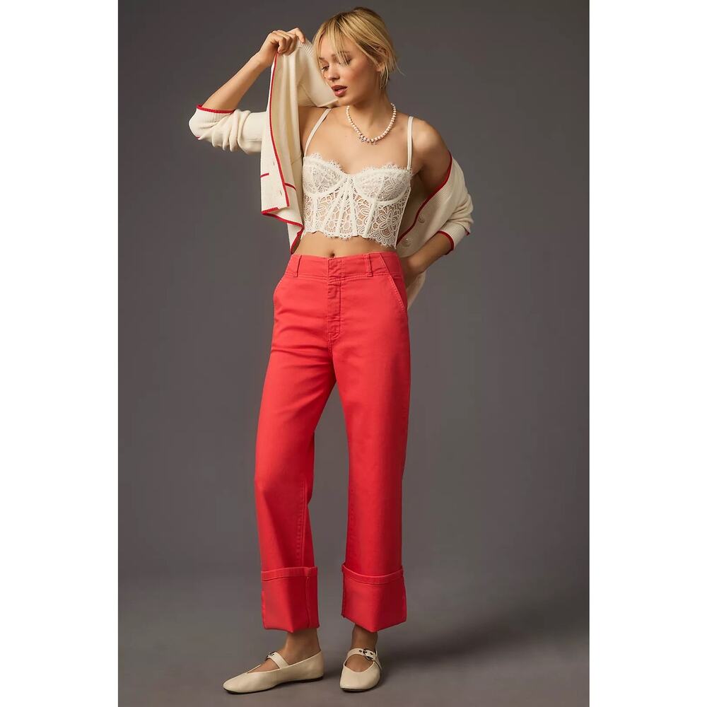 Anthropologie NWT Pilcro Relaxed Cuff Mid Rise Straight Leg Jeans Raspberry 28